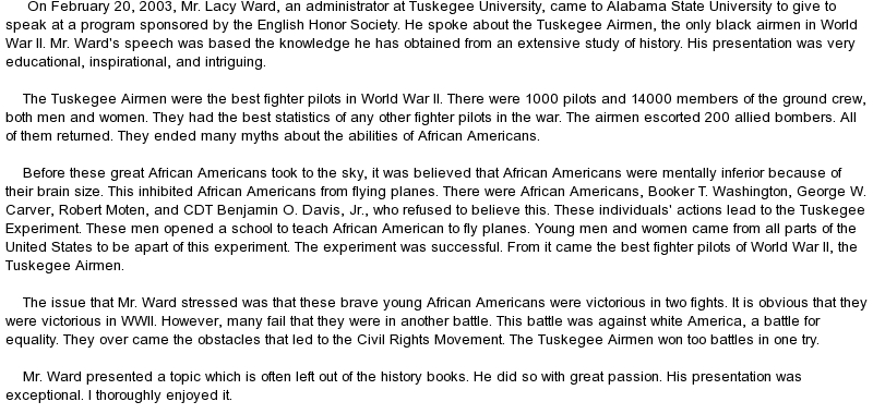 Tuskegee airmen essay outline