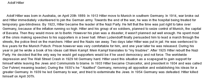 Adolf Hitler Essay | Essay