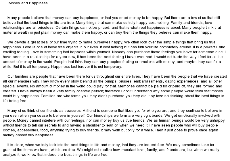 Can Money Buy Happiness Essay