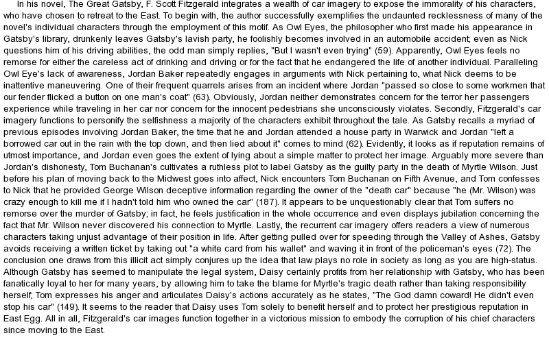 Great gatsby analytical essay