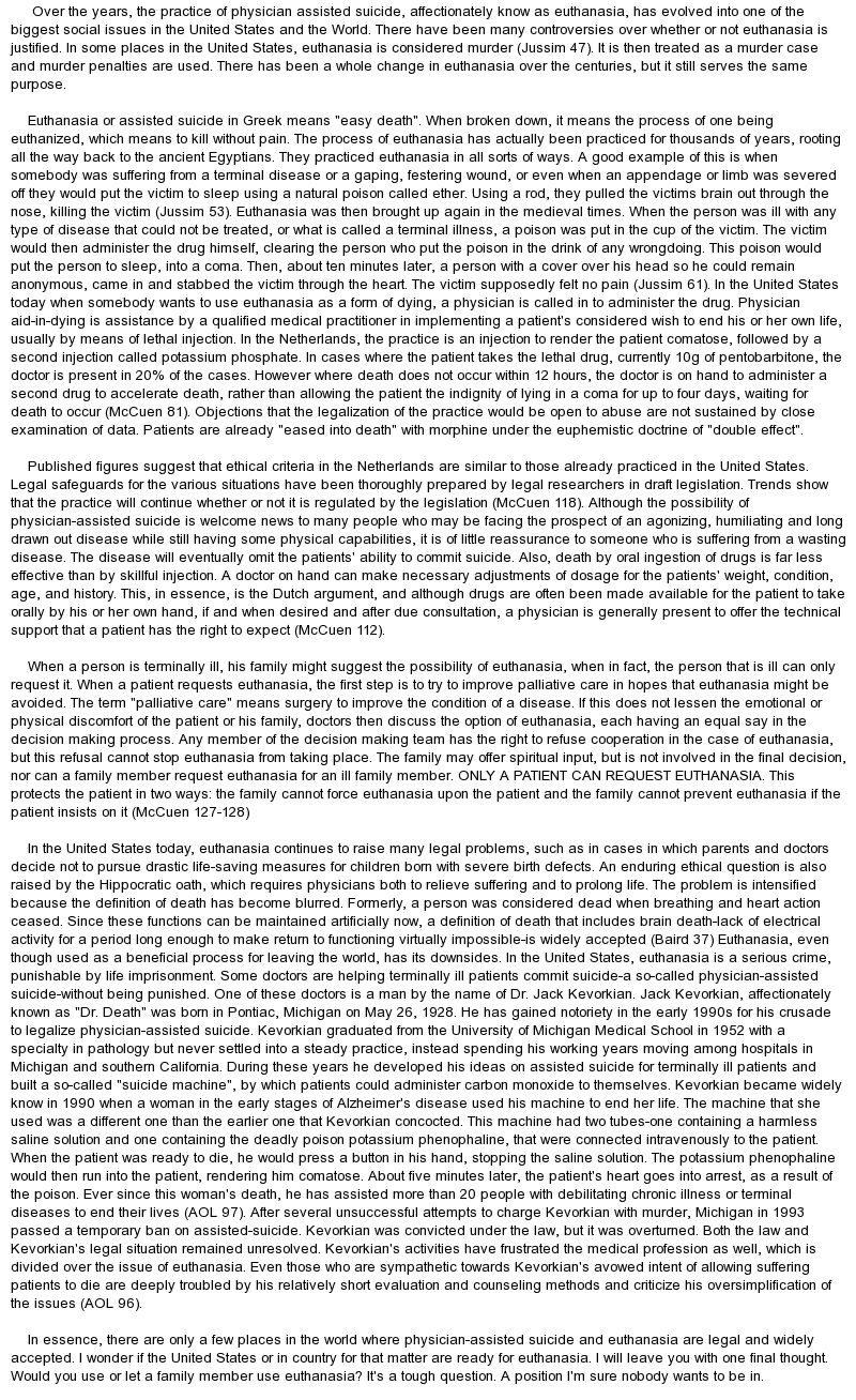 Euthanasia thesis statement