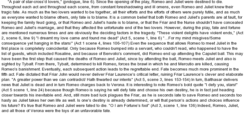 Romeo and juliet essay on love and fate