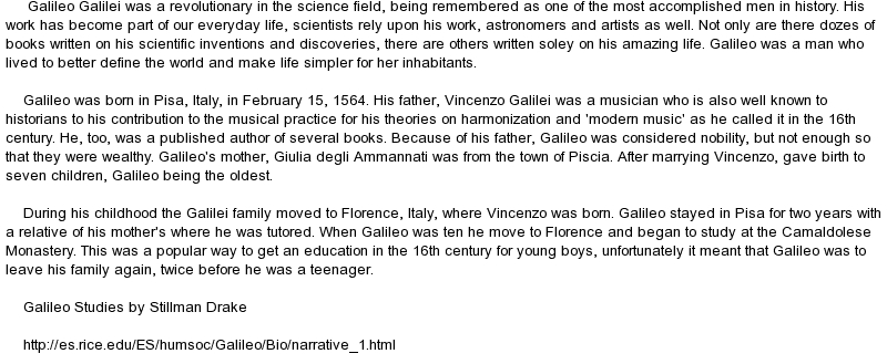 Galileo galilei biography essay