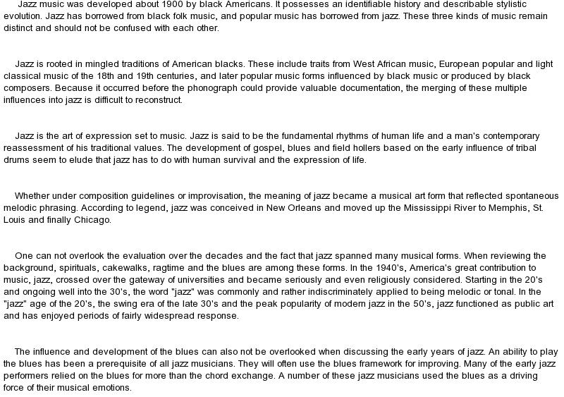 Free essay on History of Jazz Music - Like