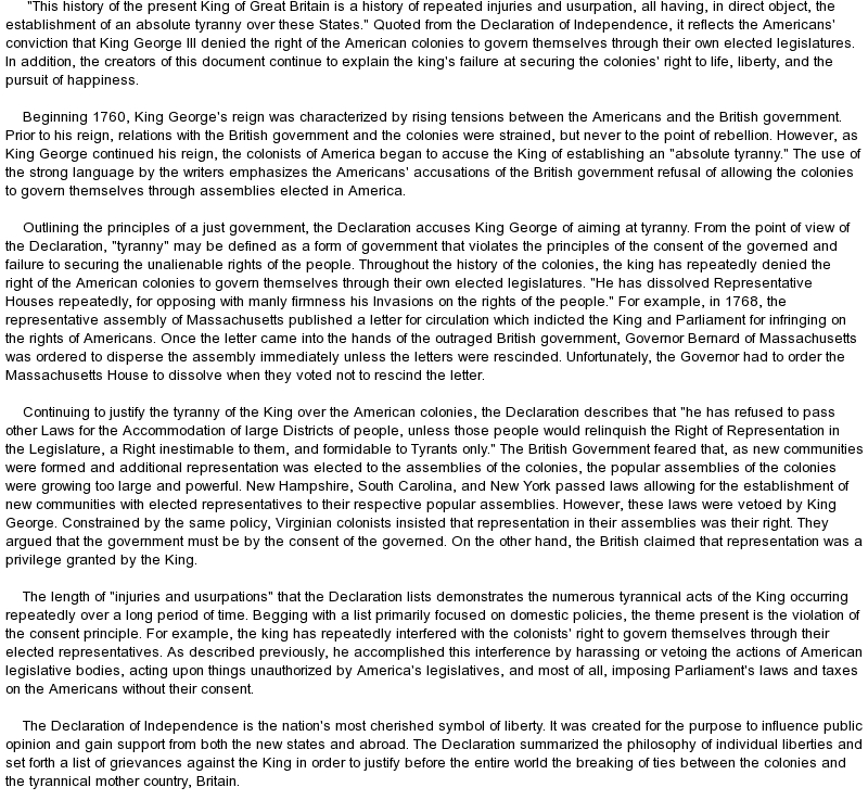 Declaration of independence 1776 essay